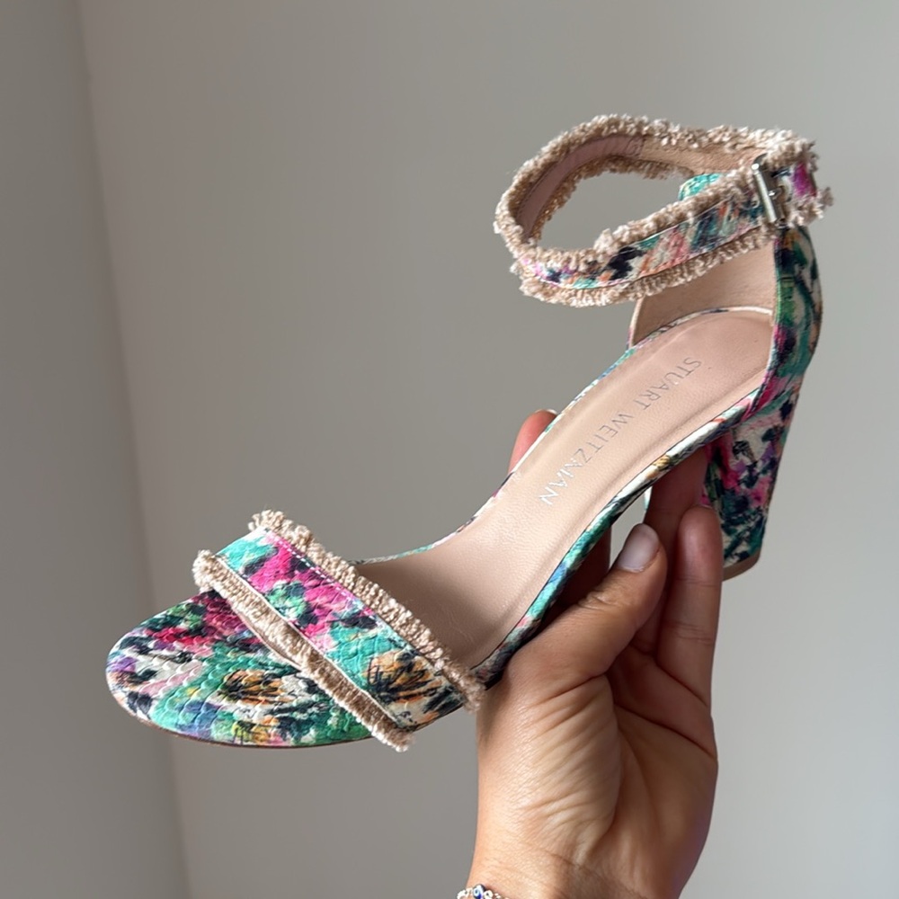 Stuart Weitzman Multi Floral City‎ Sandals Heels size 7.5 - Picture 9 of 15